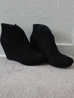 Women’s Black Suede Wedge Ankle Booties